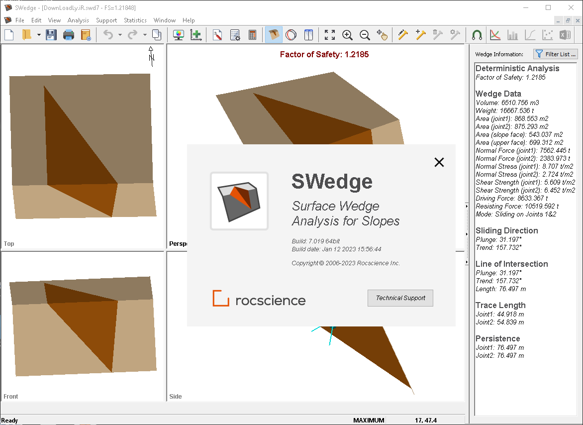 Rocscience SWedge 7.019 一机一码授权版斜坡的表面楔形分析软件交互式工具Rocscience SWedge 7.019 x64 激活版060351