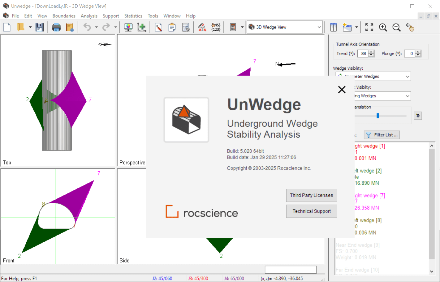 Rocscience Unwedge 5.0 授权版地下硐室开挖楔体稳定性分析软件UnWedge 060927