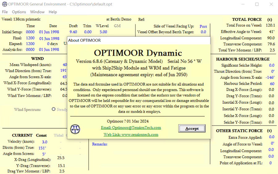 Optimoor v6.8.6 Dynamic版加密狗系泊分析软件系泊分析计算机程序船舶码头设计船舶设计工具010347